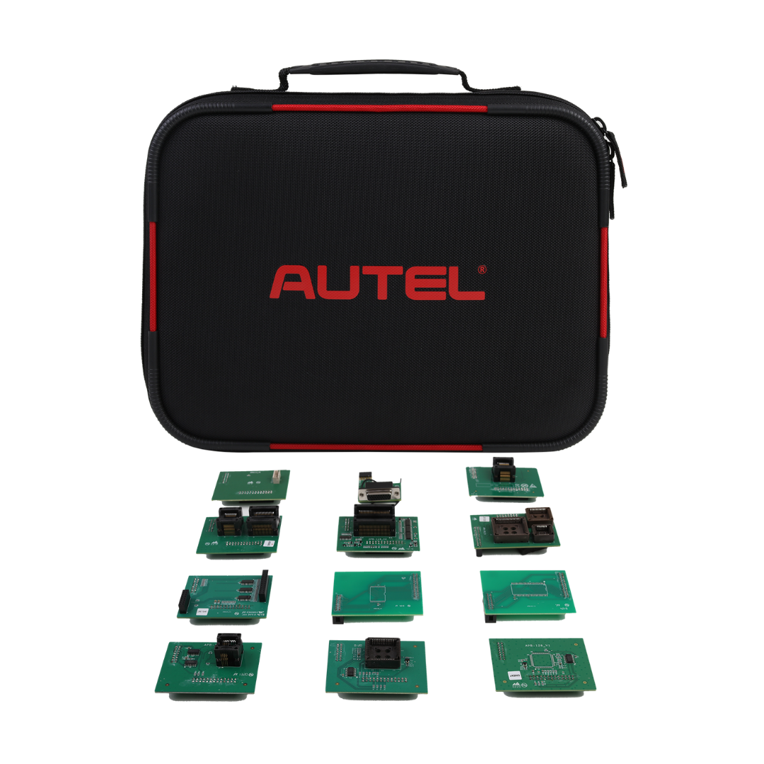 Adaptador de Programação de Chave Autel IMKPA Maleta organizadora do Kit Autel IMKPA contendo doze adaptadores eletrônicos de pressão com pinos banhados a ouro.
