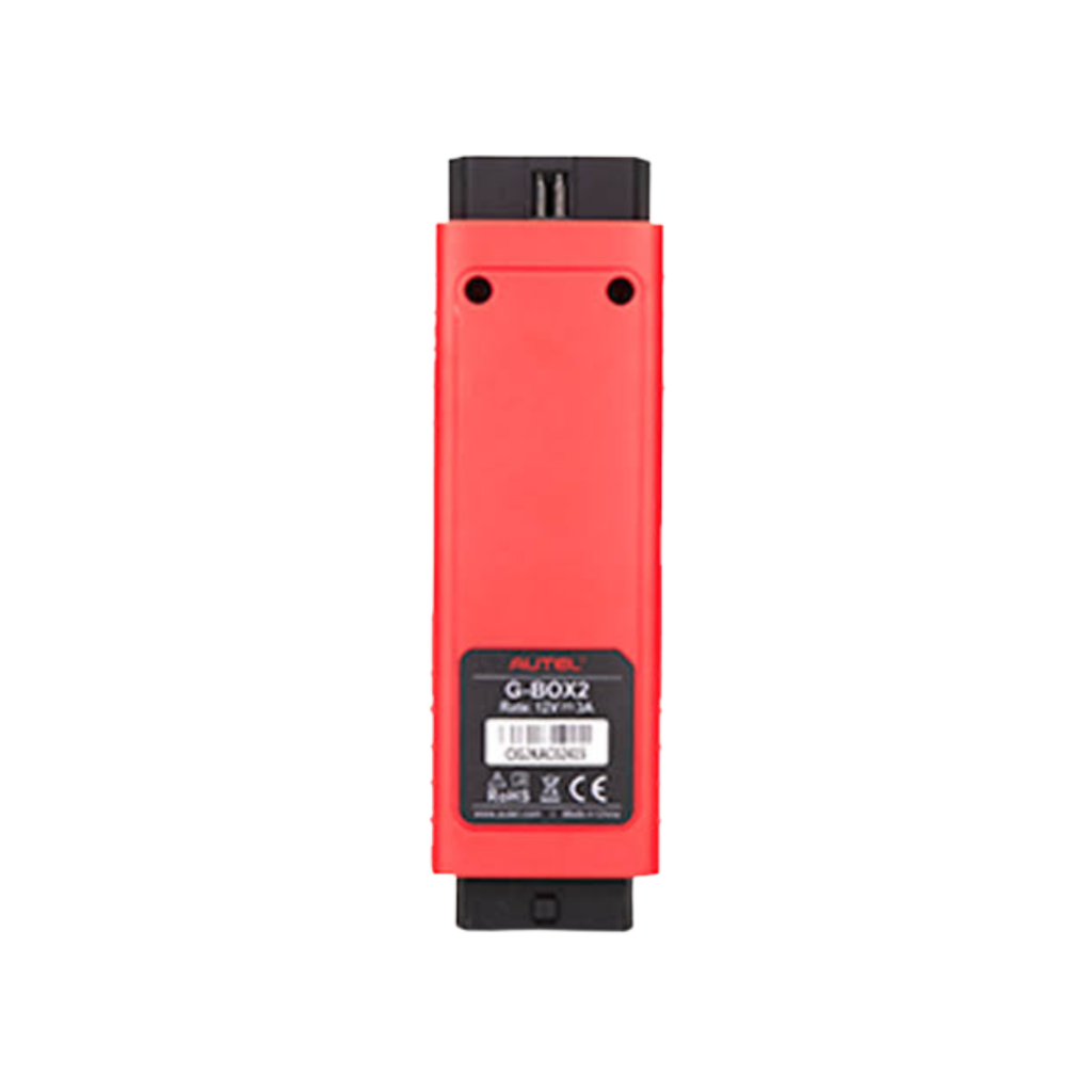 Adaptador Autel G-BOX3 conectado com linhas coloridas de pinagem para leitura de central eletrônica em bancada.