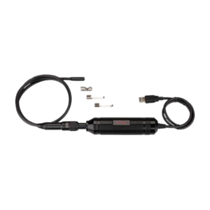 Câmera de inspeção digital Autel MaxiVideo MV105 exibindo a sonda flexível de 5.5mm e conector USB.