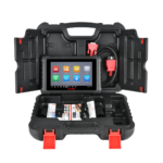 Scanner automotivo de entrada Autel MaxiCheck MX900 exibindo o menu de serviços em sua tela LCD compacta de 8 polegadas conectado via cabo OBD2.